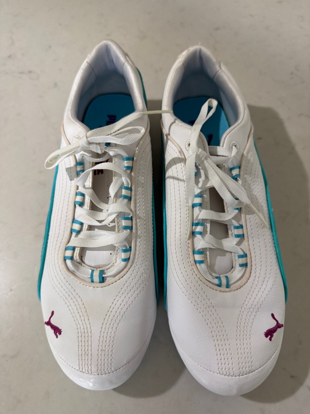 Puma White and Teal Women's Athletic Sneakers - Classic Low-Top